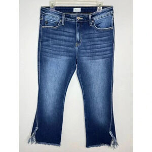KanCan Quinn Mid Rise Ankle Flare Jeans Raw/Split/Frayed hem size 29